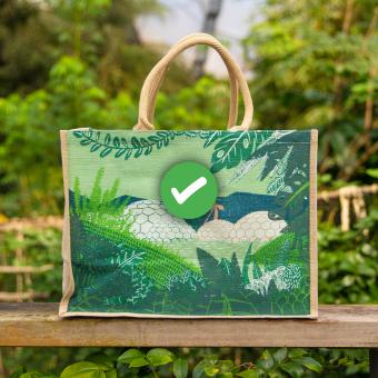 Eden Project jute bag with an overlaid tick
